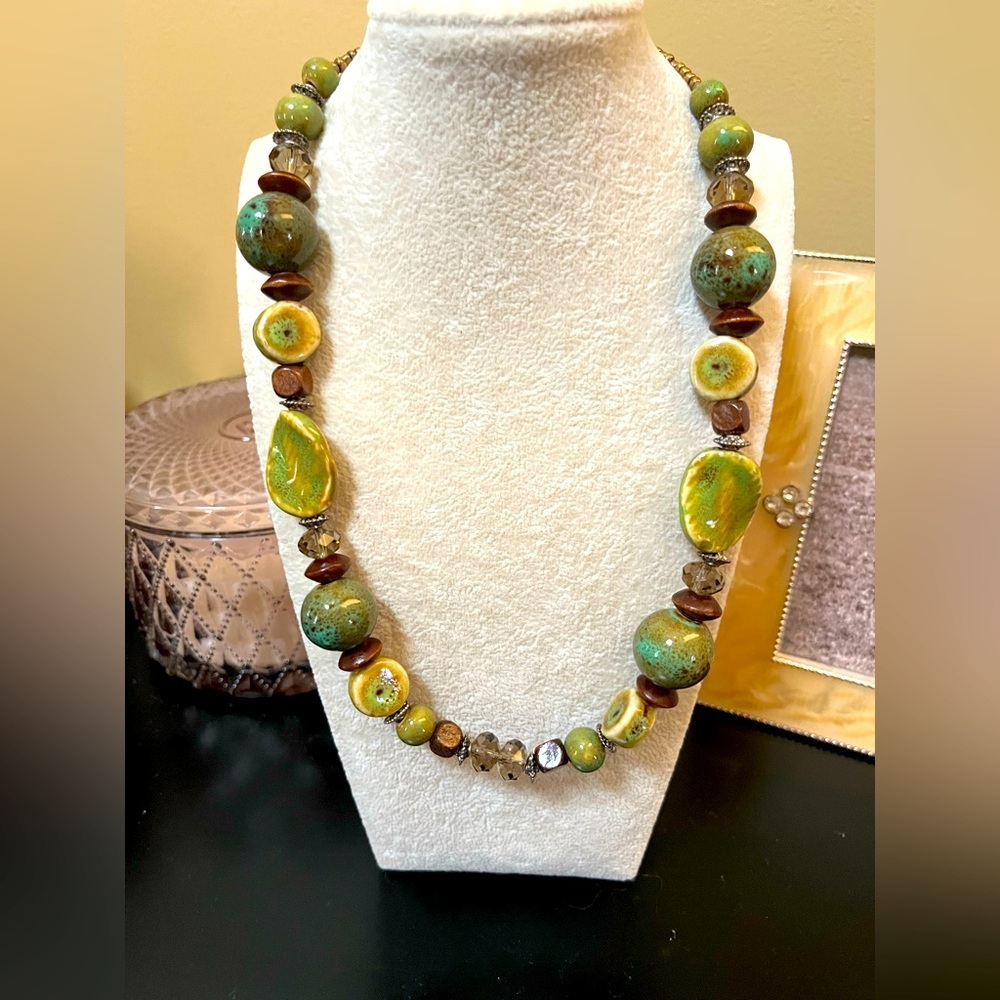 Vintage Green & Brown Color Beaded Necklace with Adjustable closure